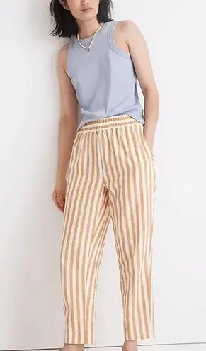 Madewell Tapered Huston Crop Pants Yellow White Stripe Womens XL Tall Linen