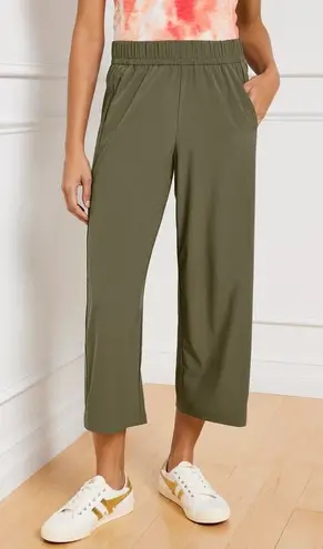 T by Talbots Pants Women's Size Medium Lightweight Stretch Wide Leg Crop Green