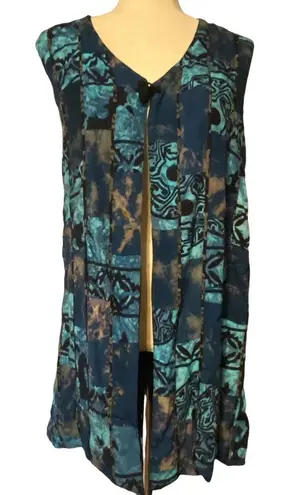 Soulmates blue black open front vest fabric bobble button size medium