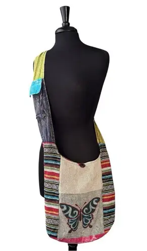 Rising International Cotton Patchwork Butterfly Graphic Hobo Crossbody Sling Pink