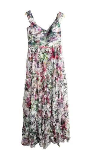 Marchesa Notte Floral Off Shoulder Appliqué 3D Formal Evening Gown Size 14 White