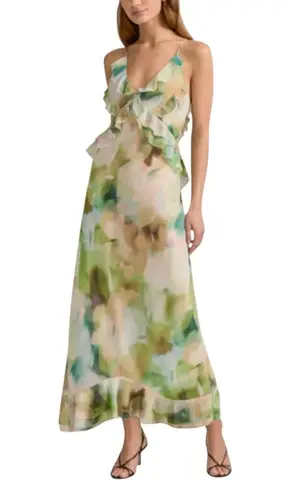 NWOT Favorite Daughter The Who Me? Green Cream Abstract Floral Maxi Dress MEDIUM
