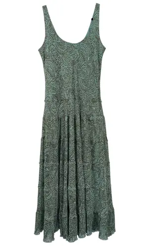 Jones Studio Vintage Y2K 90s Green Paisley Tiered Sleeveless Midi Dress Size 14