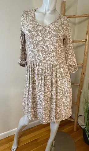 Garnet Hill Womens Taupe/Ivory Floral Bohemian Pocket Detail Dress Sz 08