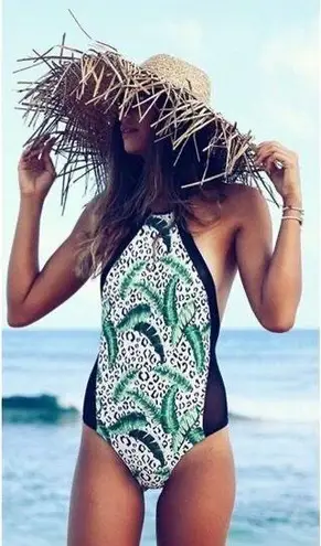 Leopard Swimsuit Mesh Tropical Animal Print Medium Green Black Issa De Mar Multiple