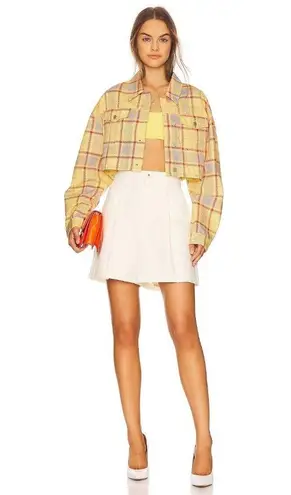 We Wore What Cropped Denim Jacket Plaid Womens Size XS/S