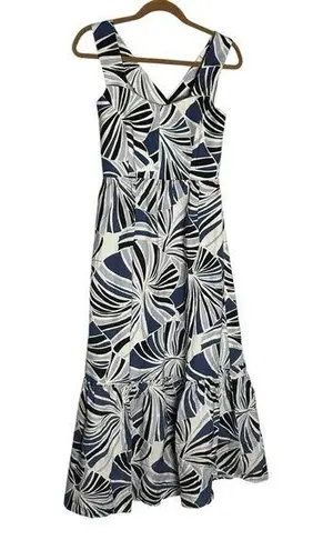 Tuckernuck Tuckernut Blue & White Linen Blend Palm Alston Midi Dress Sleeveless Size Small