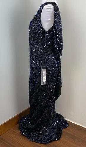 Mac Duggal Midnight Blue Cowl Back Boat Neck Sequined Evening Gown 12 $398 26331
