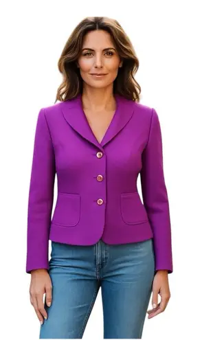 Escada VTG Wool Blend Blazer Purple Sz 8 Old Money retro Preppy Artsy Jacket