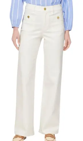 NWD J.Crew Factory Slim Wide Leg White Sailor Jeans Gold Buttons Women Sz 28P