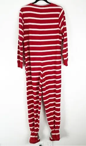 Nick & Nora Red Striped Front Zipper Foot Enclosure Long Sleeves Pajamas Small