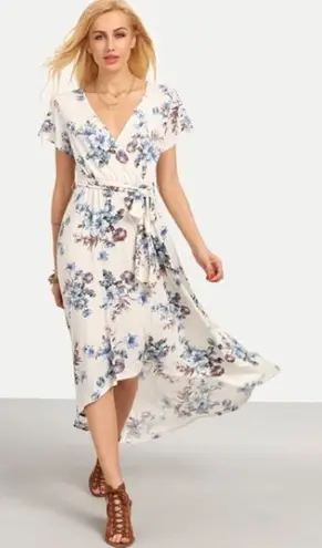 ✨2xHP✨Multicolor Floral Tie V Neck High Low Dress✨ Blue Size XS