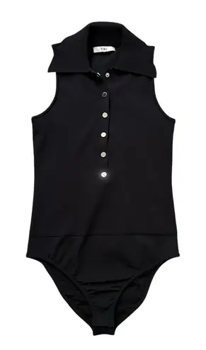 Tibi black ribbed button front sleeveless bodysuit
