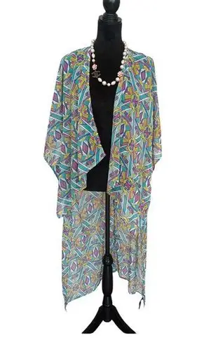 Palm Beach Geometric Boutique Print Kimono Sheer top throw over shrug wrap style Black Size undefined