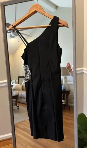 Betsy and Adam Formal Cocktail One shoulder Dress, Size S, Black and Silver