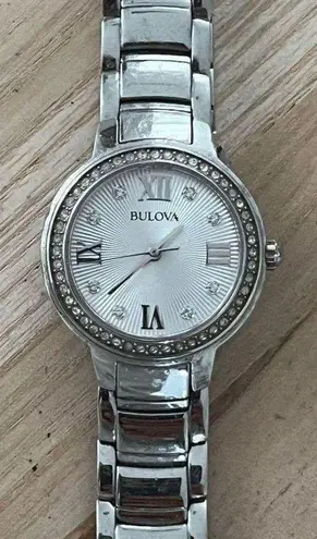 Bulova Ladies Watch Crystal Embellishments Pearl Dial Crystal Markers