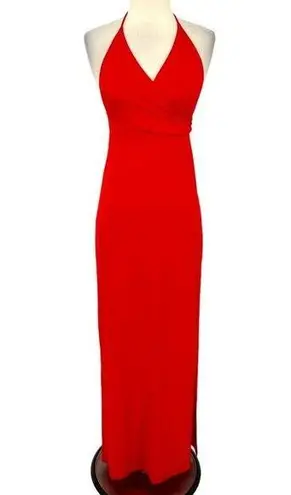 K Too Halter High Leg Slit Jersey Maxi Dress Red Size Large NWT
