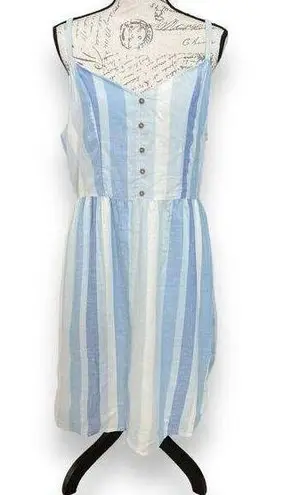 Joie New  Linen Blend Stripe Dress Spaghetti Strap Blue Mommy & Me 10 w/ headband