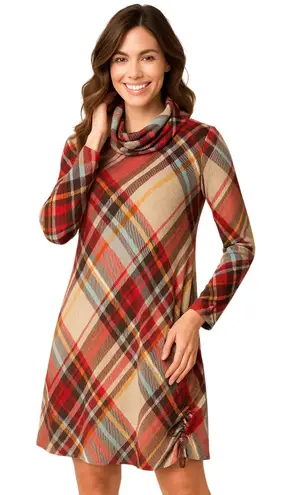 R&K Red Plaid Dress w/ Detachable Cowl Neck Women’s PM NWT Size M