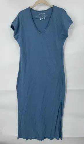 Pact Organic Cotton Midi Dress Women Medium Blue Distressed Minimalist Beach