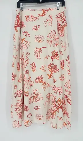 Soft Surroundings White Coral Beach Print Linen Blend Maxi Skirt Size Medium