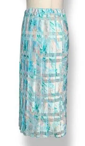 Vintage 90s Midi Skirt Abstract Floral Pastel Blue Semi