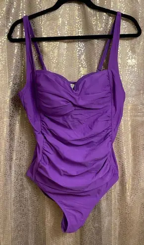 Jaclyn Smith Purple Ruched Twist Front One Piece Swimsuit, 14
