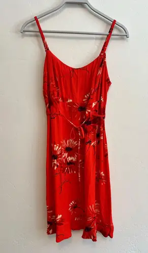 Jams World Vintage Red Daisy Print Spaghetti Strap Ruffle Hem Dress Size: Large