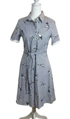 Sucrefas Navy White Striped 50s Style Collared Dress Small Rockabilly Pin