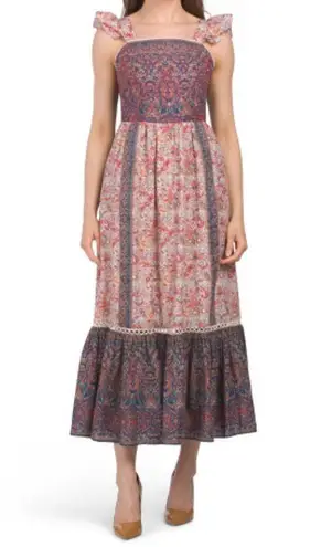 Haute Hippie NWT  Paisley Embroidered Tiered Ruffle Maxi Dress