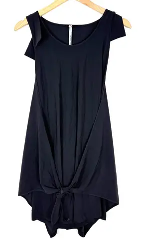 COP COPINE Black Chant Belted Wrap Overlay Long Body Sleeveless Tunic Top Dress