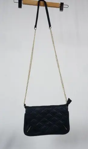 New York & Co. Black Quilted Crossbody Purse Zipper Chain Detail