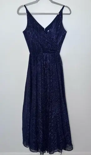 Dress the Population Metallic Fit & Flare Gown in Metallic Navy Pre-owned