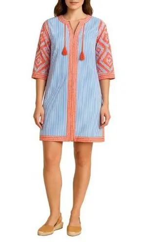 Gretchen Scott Designs Blue Striped Odessa Embroidered Tunic Dress With … Size L