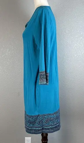 Coolibar Womens Oceanside Tunic Dress M Medium Turquoise 3/4 Sleeve UPF 50+