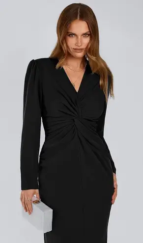 PRETTYGARDEN Women's Spring Fall Fashion Long Puff Sleeve Maxi Dresses V Neck Twist Front Formal Dress with Slit