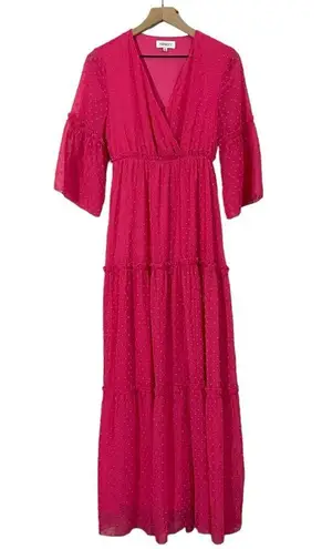 Faeriesty Swiss Dot Surplice Neck Flounce Sleeve Ruffle Hem Dress