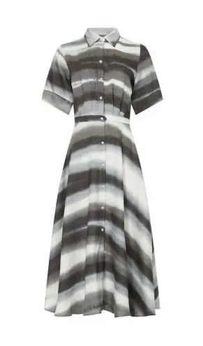 Officine Générale Nadia Gray Striped Linen Short Sleeve Button Front Shirt Dress Size L