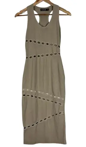 Rehab Midi Dress Womens M Cream Cut Out Sleeveless Bodycon Clubwear Neutral