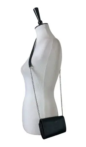 Black Silver Crossbody Chain Link Shoulder Strap Snap Closure Vegan Small Mini