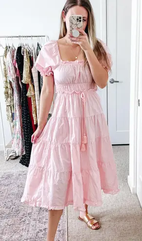 Moon River Light Pink Babydoll Peasant Midi Dress