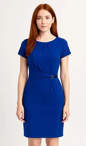 Ellen Tracy Blue Ruched Sheath Cocktail Dress