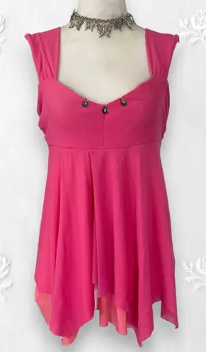 Ruby Early 2000 Bright Pink Blush Sheer Layered Mesh Beaded Fairy Cami Babydoll Top M