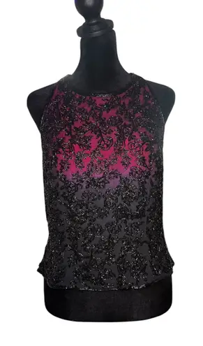 Cecily Brown Silk Beaded Halter Top Ombre Size M Black Pink Formal Evening Size M