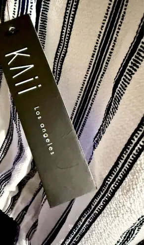 Kaii Los Angeles Tie Front , Roll Tab Sleeve, Blue Striped Blouse Size L