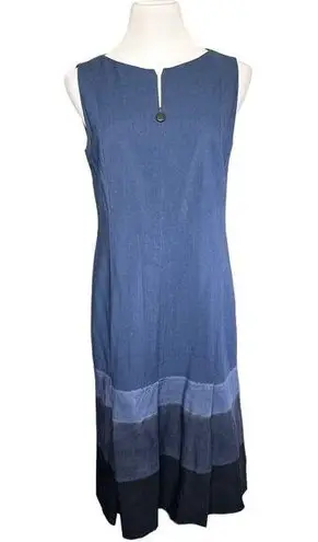 Akris Punto A Line Sleeveless Wool High Neck Ombre Colorblock Dress Blue Navy 8