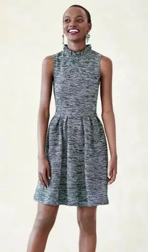 Ganni Anthropologie Ruffle Neck Sleeveless Pleated Dress Sz L Gray Office Career