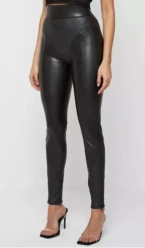 Maniere De Voir Vegan Leather Quilted Leggings Sexy High Waisted Black Tight sz8