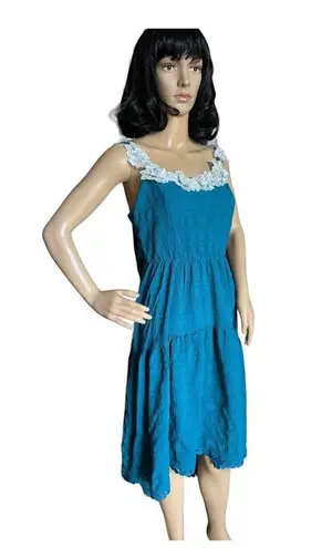 Daisy tiered smocked open back with bow high low dress size medium Blue - Image 6