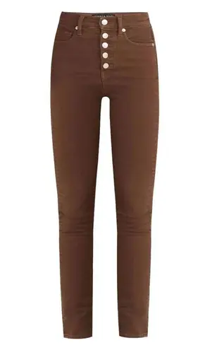 Veronica Beard Maera High Rise Brown Skinny Jeans Button Fly Brown Stone Size 24